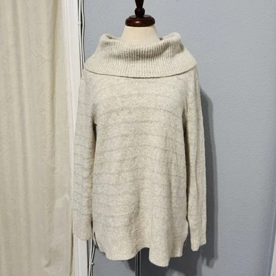 Suéter largo elástico con cuello de capucha blanco/plateado talla L Style & Co. para mujer Foto 1 de 4