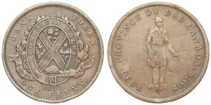 - 1837 Lower Canada Bank of Montreal One Penny Token Deux Sous Habitant - Picture 1 of 3