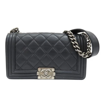 Bolso de Hombro Chanel Niño Cadena con Solapa Negro Acolchado Piel de Cordero Cuero Foto 1 de 4