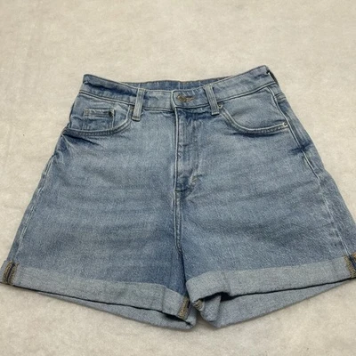 &Denim H&M 妈妈短裤女式 2 码铐超高腰标准版型蓝色牛仔布 — 第 1/4 张图片