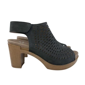Dansko Danae Black Leather Perforated Open Toe Block Heel Sandal Size 6.5-7 - Picture 1 of 17