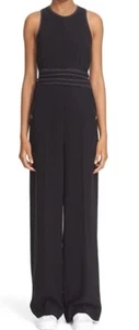 $695 Jason Wu Double Tie Jumpsuit 8 Black Sleeveless White Topstitching NWOT - Picture 1 of 7