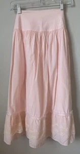 Vtg Pink Lace Bow Knee Length Skirt Coquette Cottage Core Handmade Prairie - Picture 1 of 8