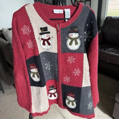 Cárdigan Suéter Vintage Croft & Barrow Navidad Muñeco de Nieve Angora Mezcla de Lana 2X Foto 1 de 4