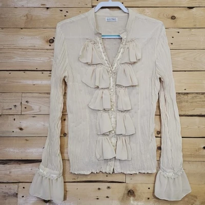 Top arrugado vintage Kaelyn Max grande beige Y2K volantes puro pirata victoriano Foto 1 de 4