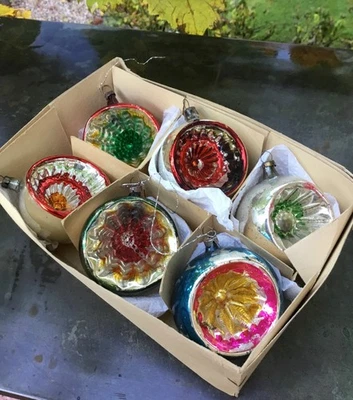 Antiker Ausgefallener Christbaumschmuck  Weihnachten rar 6 Reflexkugeln 25/47 - Bild 1 von 4