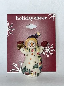 Snow Man Holiday Cheer Brooch Button 2 in - Picture 1 of 5