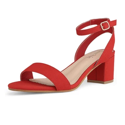 Sandalias de tacón grueso de tacón bajo con punta abierta y correa para el tobillo para boda fiesta para mujer Foto 1 de 2