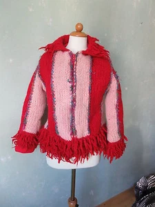 Planet Jacke Strickjacke Fransen rot rosa warm Übergang Boho Ethno Gr 36 S - Bild 1 von 3