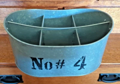 6-позиционный металлический контейнер для бутылок/напитков из оцинкованной стали с деревянной ручкой - Изображение 1 из 2