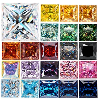 Princess Cut Loose Moissanite Stone Multicolor VVS1 Diamond Test Passed Gemstone - Image 1 of 4