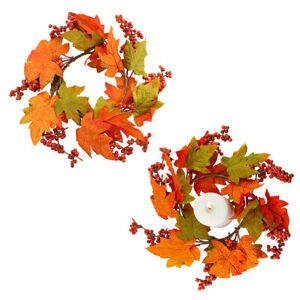 Fall Leaves Candle Wreaths 2pk, Autumn Colors for Fall and Thanksgiving