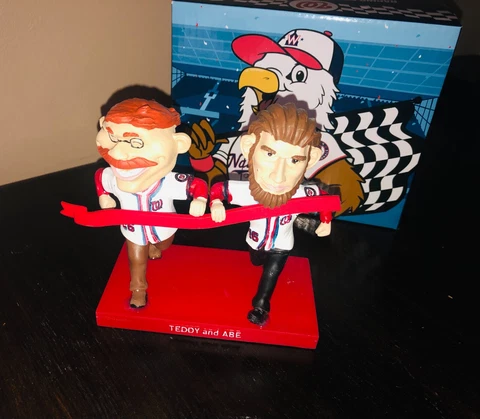 2023 Racing Presidents Bobblehead Teddy & Abe Lincoln Washington Nationals SGA Cover