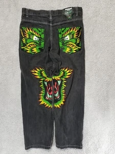 Vintage Y2K Evolution In Design DRAGON Denim Green Black Jean  Size 34X34  - Picture 1 of 22
