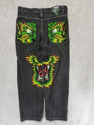 Jean Vintage Y2K Evolution In Design DRAGON Denim Verde Negro Talla 34X34  Foto 1 de 4