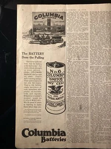 1916 Columbia BATTERIES Antique Print Ad Ignitor Dry Cell National Carbon Co - Picture 1 of 4