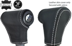 WHITE STITCH AUTOMATIC SHIFT KNOB LEATHER & CARBON VINYL COVER FOR HUMMER H3 - Picture 1 of 3