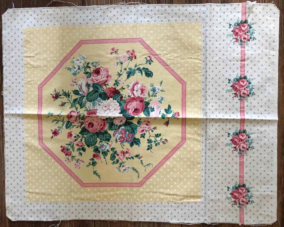 Pink Roses & Flowers  Printed Fabric Panel Cotton  new flower area is 14" square - Image 1 of 1