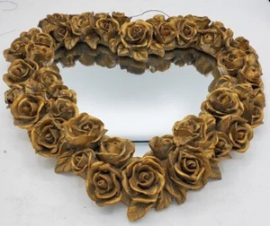 HEART MIRROR Brass Gold Tone ROSES BY DECOLINE NY - Picture 1 of 12