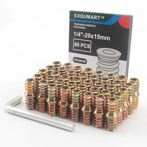 80 Pcs Premium Threaded Inserts for Wood, 1/4-20 Threaded Inserts with Hex Key - Picture 1 of 5