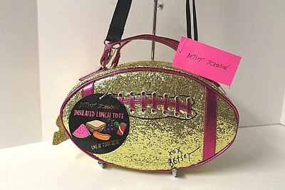 Betsey Johnson Insulated Lunch Tote Bag Cross body GOLD GLITTER FOOTBALL NWT - Image 1 of 4