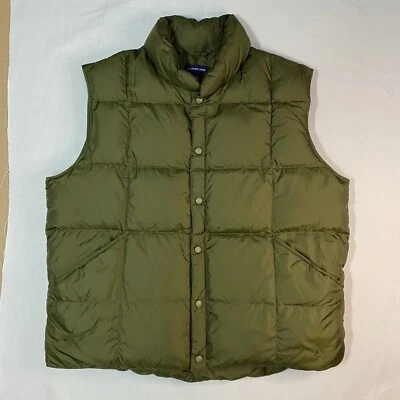 Vintage Lands’ End Goose Down Puffer Vest Mens XL 46-48 Green Quilted Gilet Snap - Image 1 of 4