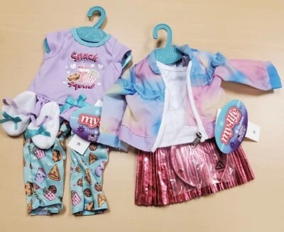 My Life Set Of 2 Doll Clothes Outfit Jacket Skirt , Sleepware,SLippers 18" Dolls - Image 1 of 4
