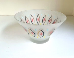 Hazel Atlas Vintage Frosted Glass Salad Bowl Atomic Pattern - Picture 1 of 5