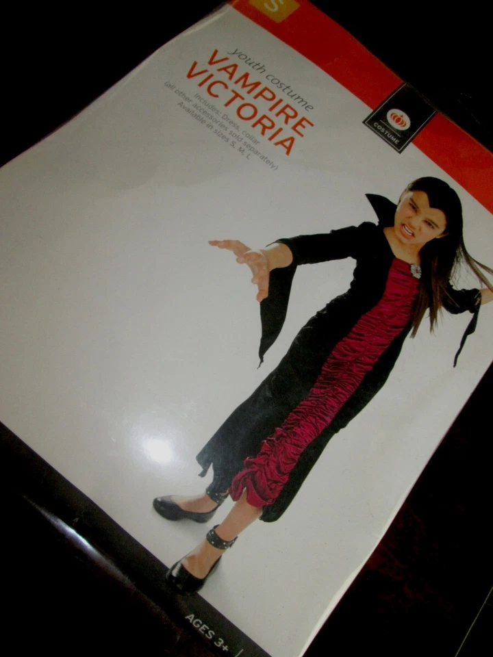DISFRAZ DE VAMPIRO VICTORIA PARA NIÑAS JÓVENES S 4-6 Vestido largo de terciopelo y cuello alto NUEVO  Foto 1 de 1