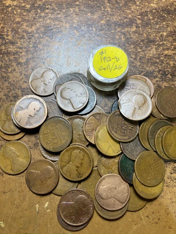 1912-D LINCOLN WHEAT CENT ROLL, 50 COINS, AG/CULL COINS, tough dates, roll #1 Cover