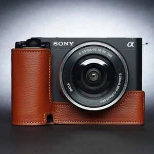 2024 Luxury Handmade Genuine Leather Half Camera Case Cover Bag For Sony ZV-E10 - Picture 1 of 18