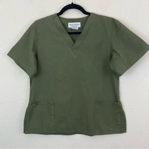 Natural Uniforms Olive Green Short Sleeve V Neck Scrub Top Pockets XS - Picture 1 of 7