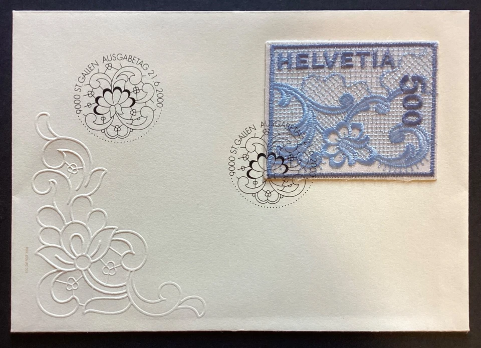 SWITZERLAND 2000 5f St Gallen Embroidery Imperf Self Adhesive FDC (SS530) - Image 1 of 1