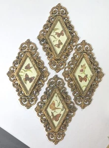 Juego de 4 placas colgantes de pared Burwood diamante mariposa patrón floral vintage MCM - Imagen 1 de 15