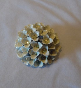 Rhinestone Flower Brooch - Beautiful Vintage Layered White Enamel & Ab
