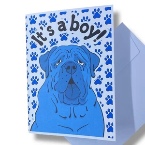 English Mastiff Dog It's a Boy Announcement Card Handmade Baby Shower Gift 5x7" - Bild 1 von 5