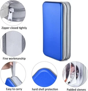 Estuche de CD azul oscuro soporte de plástico duro protector disco DVD almacenamiento para viajes en automóvil - Imagen 1 de 17