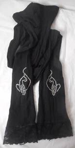 Fashion Girls Youth Sequin CATS Ankle Length Black Tights Hosiery Lace READ - Picture 1 of 5