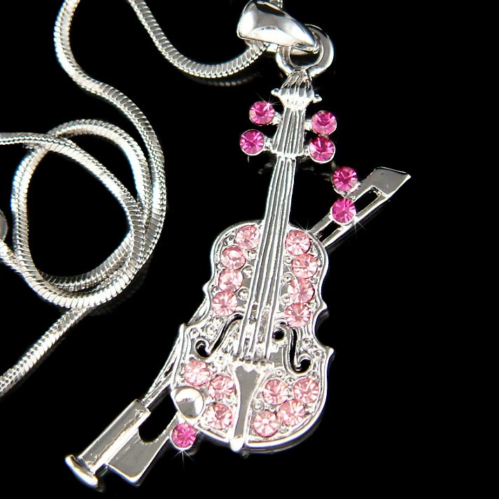~Arco VIOLÍN ROSA~ hecho con violín de cristal de Swarovski música collar de regalo musical Foto 1 de 1