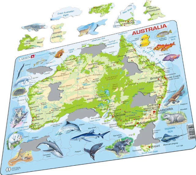Map of Australia With Animals- Frame/Board Jigsaw Puzzle 29cm x 37cm (LRS A31) - Image 1 of 1