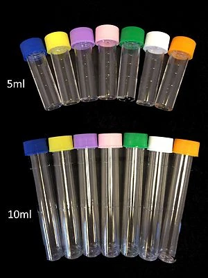 10ml plastic test tubes vials tube container powder craft, colour screw caps UK - Image 1 of 3