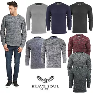 BRAVE SOUL MENS CREW NECK JUMPER LONG SLEEVE CHUNKY CABLE KNIT WINTER SWEATERS - Picture 1 of 13