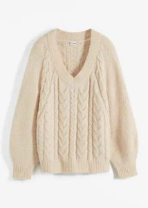 Pullover mit Zopfmuster Gr. 48/50 Kieselbeige Damen Langarm Strick-Pulli Neu - Bild 1 von 1