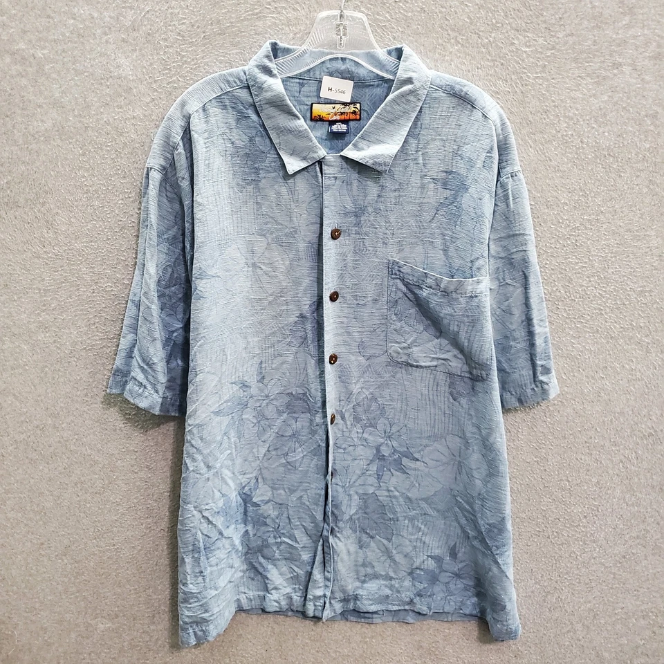 Havana Jack's Cafe Men Button Up Shirt 2XL Blue Floral 100% Silk Pocket Collar - Image 1 of 4