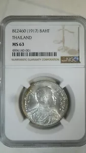 Thailand Rama Ⅵ 1 Baht, BE 2460 / 1917, NGC MS 63 - Picture 1 of 3