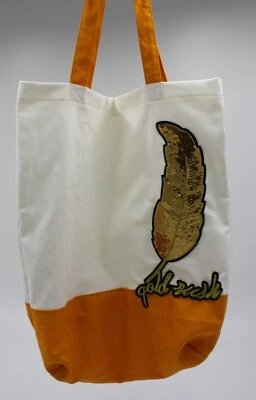 Bolso de Mano Hecho a Mano: Bolso Naranja y Blanco con Parche Hoja de Oro Foto 1 de 3