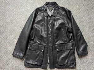 vintage 1990s lamb leather TOMMY HILFIGER sheepskin coat L black jacket HIPHOP - Picture 1 of 13