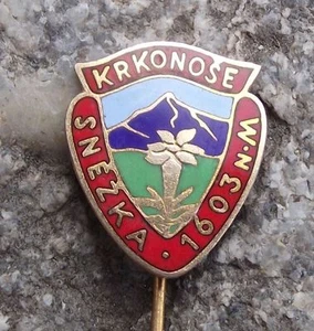 Vintage Krkonose National Park Mountain Flower Snezka 1603m Mountain Pin Badge - Picture 1 of 5