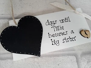 Countdown to birth Baby plaque sign Brother Sister gift chalkboard personalised - Picture 1 of 7