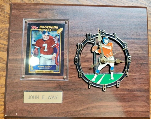 Vintage NFL  John Elway Denver Broncos Plaque with clock and L.E. Card Cover